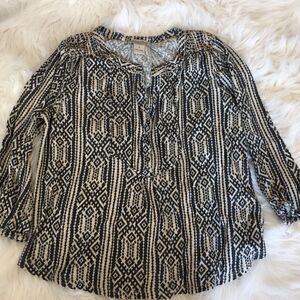 Lucky Brand | Linen Blend Button Peasant Top | S